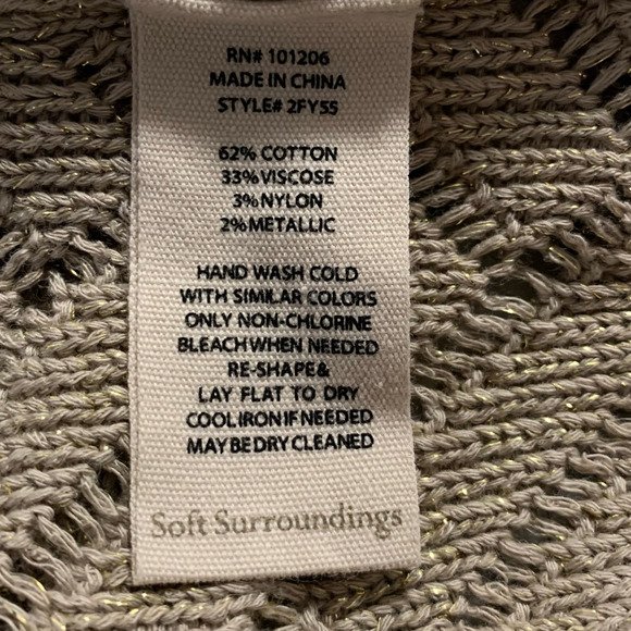 Soft Surroundings Sweater Women's Size X-Large Gold Metallic Collared Open Knit - Picture 5 of 8
